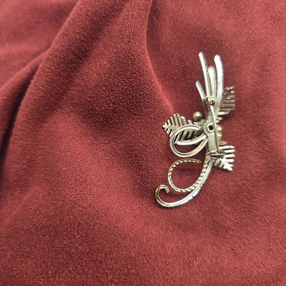 Vintage Rhinestone Silvertone Brooch Snowflake Abstract MCM - Picture 4 of 4